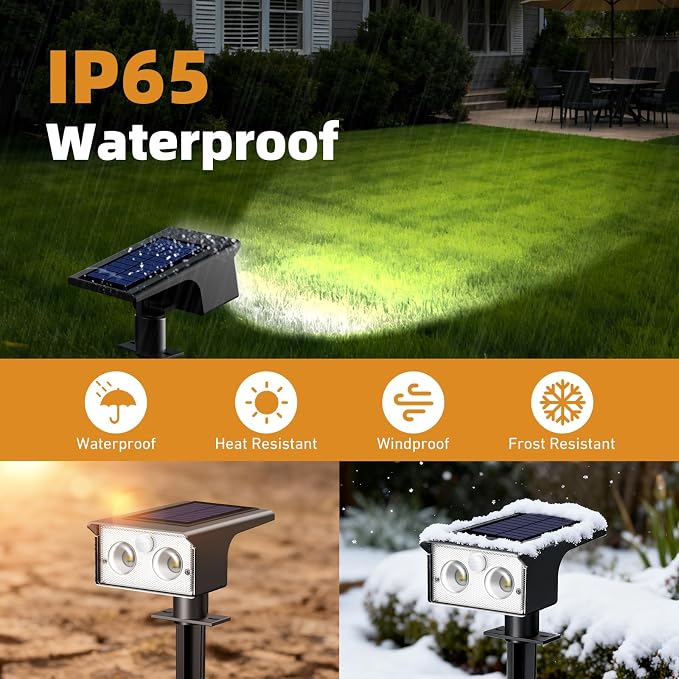 btfarm Solar Lights Outdoor Waterproof, Motion Sensor Outdoor Lights | 3 Modes Solar Powered Yard Garden Solar Spot Lights for Outside Pathway Landscape Lighting, Cool White