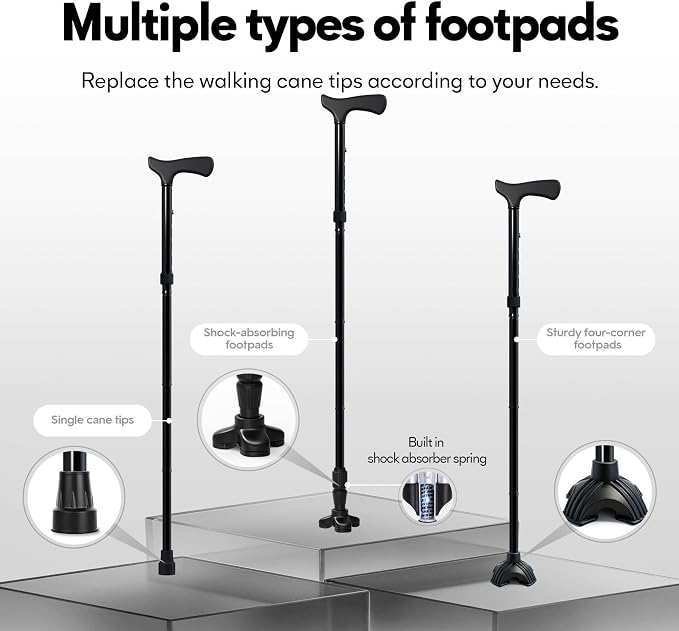 Foldable Walking Cane for Men & Women, Lightweight Aluminum Adjustable Cane with Ergonomic Handle, Non-Slip Rubber Base, Walking Sticks for Seniors Balance,Collapsible Cane for Assistance Travel