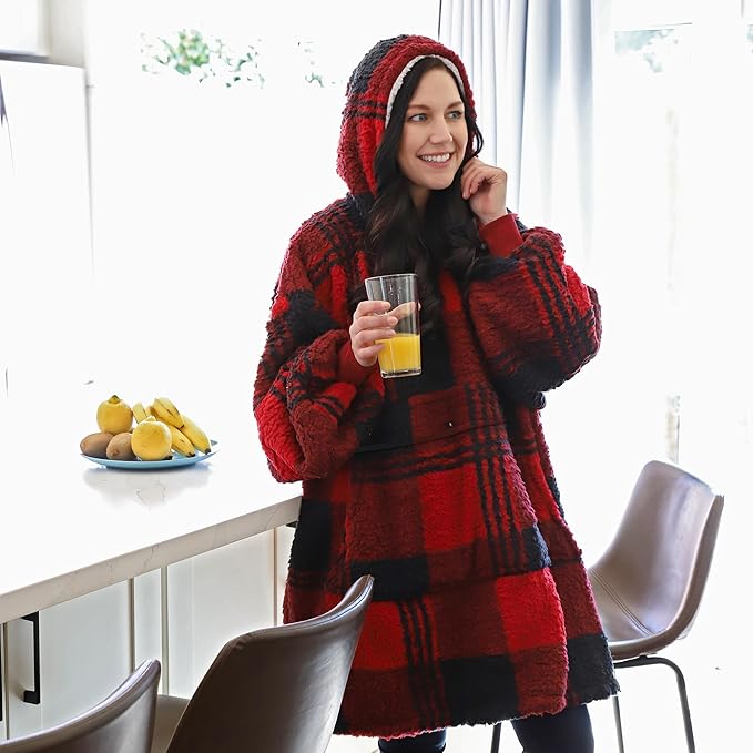 Catalonia Oversized Blanket Hoodie Sweatshirt, Wearable Sherpa Lounging Pullover for Adults Women Men