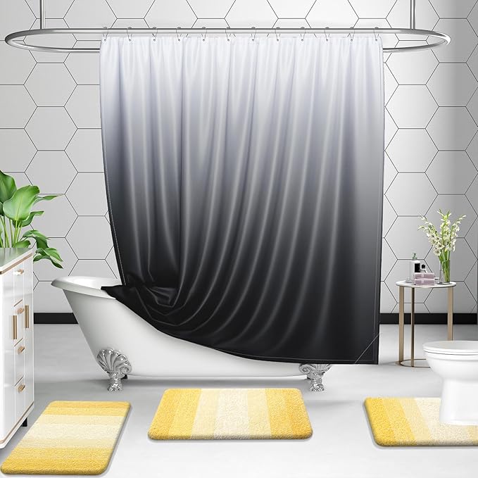 OLANLY Bathroom Rug Set 2 Piece, Soft Absorbent Microfiber Bath Mats and U-Shaped Contour Toilet Rug, Non-Slip, Machine Wash Dry, Plush Shaggy Bath Mats for Bathroom (24"x16"+U24 x20, Yellow)