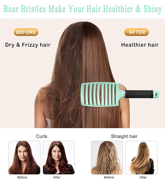 Detangling Brush for Women & Kids, Wet & Dry Hair, All Hair Types | Less pulling & breakage, Boar bristles tame frizz & add shine, Vents for faster blow-drying, Lightweight 4 oz, Non-slip grip