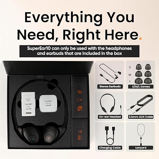 SuperEar NEW Model SE10 for Seniors - Hearing Amplifiers for Seniors Long Range Listening Device Sound Amplifier Listening Device Noise Cancelling - Remote Microphone PSAP TV Audio Accessories