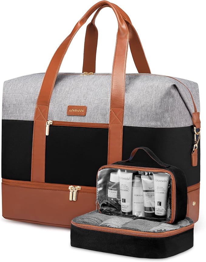 LOVEVOOK Weekender Bag for Women, Large Duffle Bag for Travel with 2 Packing Cubes, Carry on Overnight Bag with Shoe Compartment, Mom Hospital Bags for Labor and Delivery