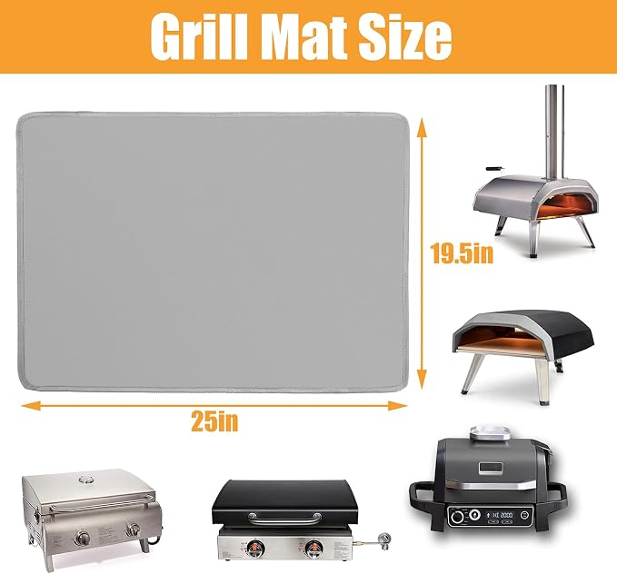 Heat Resistant Mats for Countertop fits Tabletop Grill, 25x19x0.04in, Grey | 1022℉ Fireproof grill mat for countertop/table protection, fits gas/charcoal grills, pizza ovens, fits Blackstone & Ninja