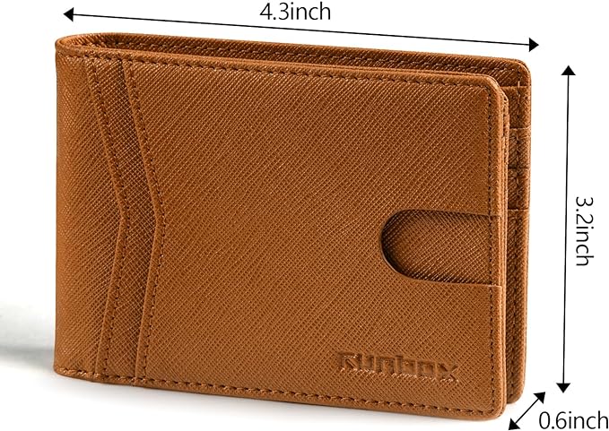 RUNBOX Wallet for Men -Slim Rfid Leather Mens Bifold Novelty Wallets 2 ID Window With Gift Box Men's Accessories | Minimalist Front Pocket Design, Holds 15 Cards, Large Capacity with Cash Pocket,Compact and Thin, Birthday Gifts for Men