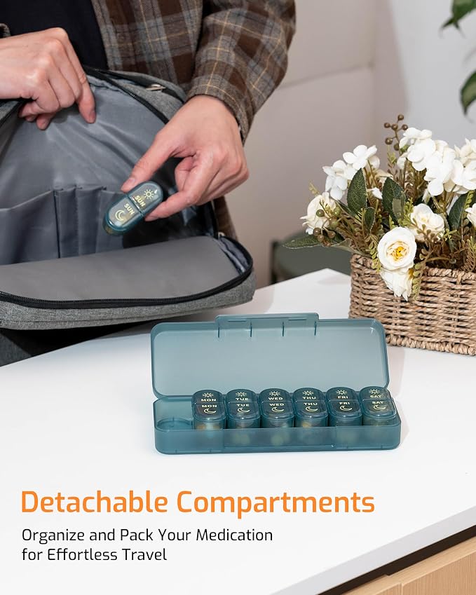 Daviky Weekly Pill Organizer 2 Times a Day, 7-Day AM PM Medicine Case, Travel-Friendly Pill Box for Fish Oils, Vitamins & Supplements