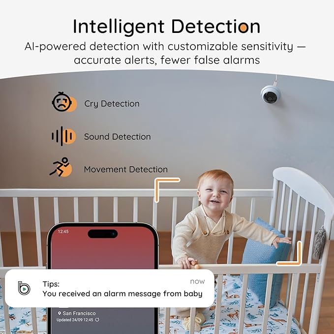 BOIFUN 2K HD Baby Monitor with Smartphone App, Wi-Fi Cameras,5-inch Display, Camera and Audio, Motion Tracking, Encrypted Connection, Night Vision, Long-Range 2-Way Talk, Temp Sensor