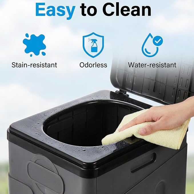 Portable Camping Toilet, Foldable Toilet for Adults, Porta Potty with Thick Black Garbage Bag for Outdoor Emergency, Waterproof Luggable Loo, Hiking, Car, Travel (Black and Grey)