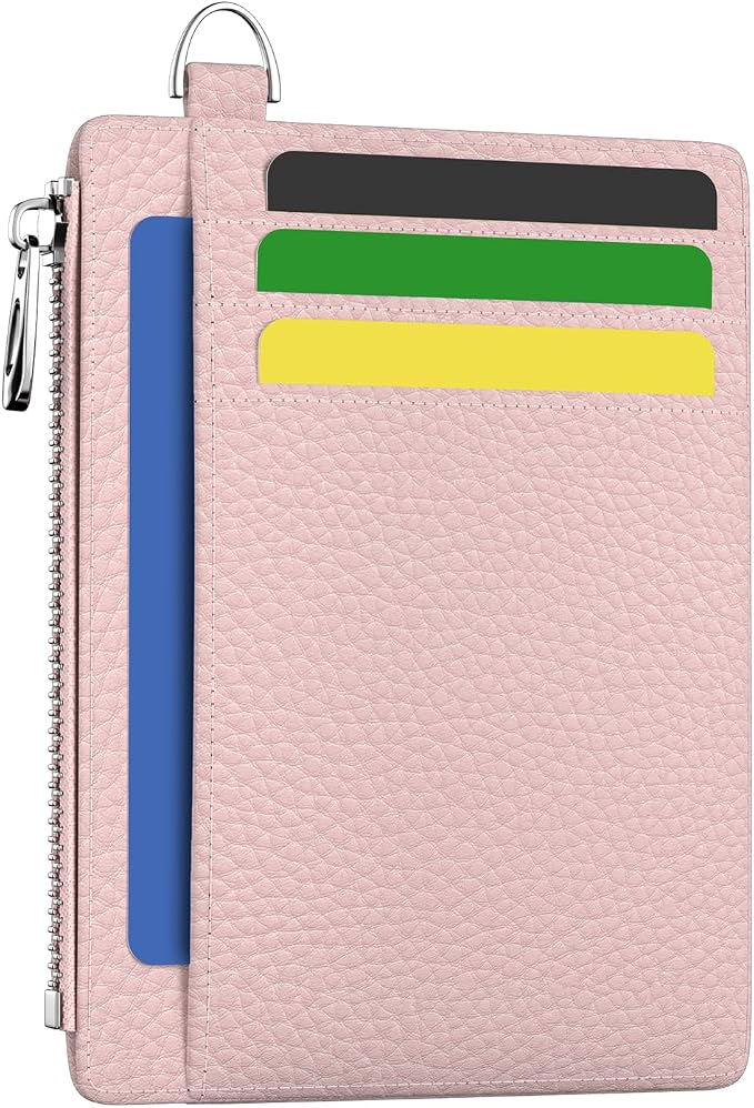 Hancynir Minimalist Slim Wallet Women Credit Card Holder, RFID Small Cute | Zipper Pocket Wallet, Thin Travel Coin Purse, Ladies Women Gifts, Key Chain Card Case, 6 Card Slots, ID Window, PU Leather