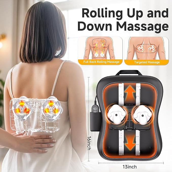 Shiatsu Back and Neck Massager for Pain Relief Deep Tissue, Up and Down Rolling Back Massager with Heat, 3D Kneading Massage for Office Home Car, Birthday Gifts for Women Men Mom Dad