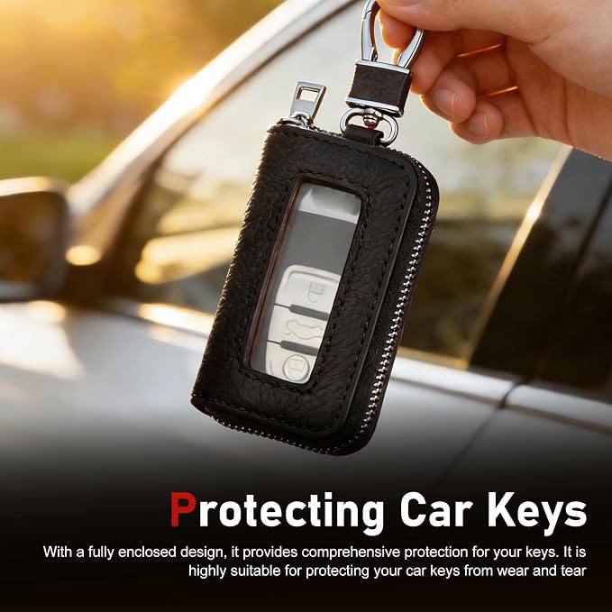 1PC Car Key Fob Case, Leather Car Key Holder for Purse, Automotive Smart Key fob Holder with Hook, for Remote Key Fob