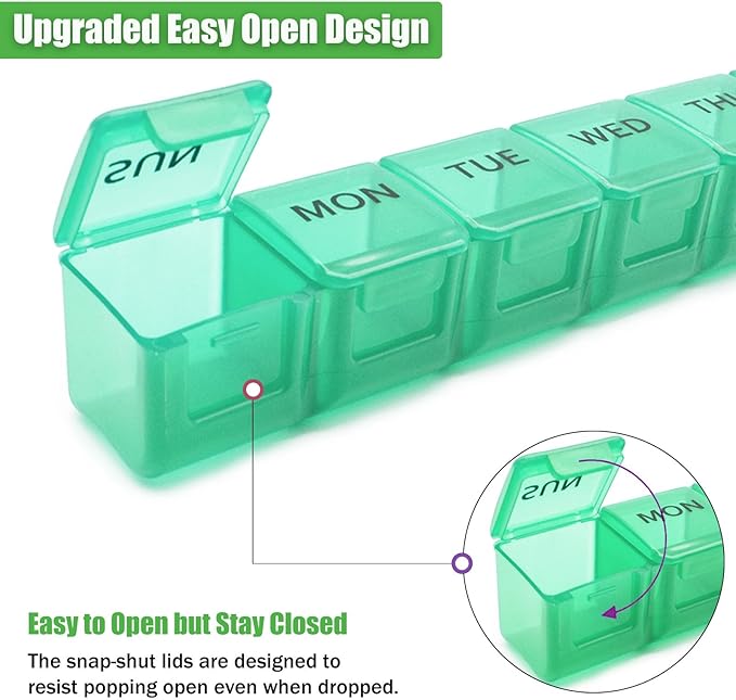 2 Pack Weekly Pill Organizer, Large 7 Day Pill Case, Daily Vitamin Case Medicine Box, AM/PM Pill Containers for Medicine Supplements Fish Oil (Orange & Green)