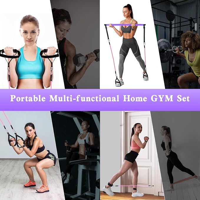 Bbtops Pilates Bar Kit with Resistance Bands,Pilates Bar with Stackable Bands Workout Equipment for Legs,Hip,Waist and Arm,Exercise Fitness Equipment for Women & Men Home Gym Yoga Pilates
