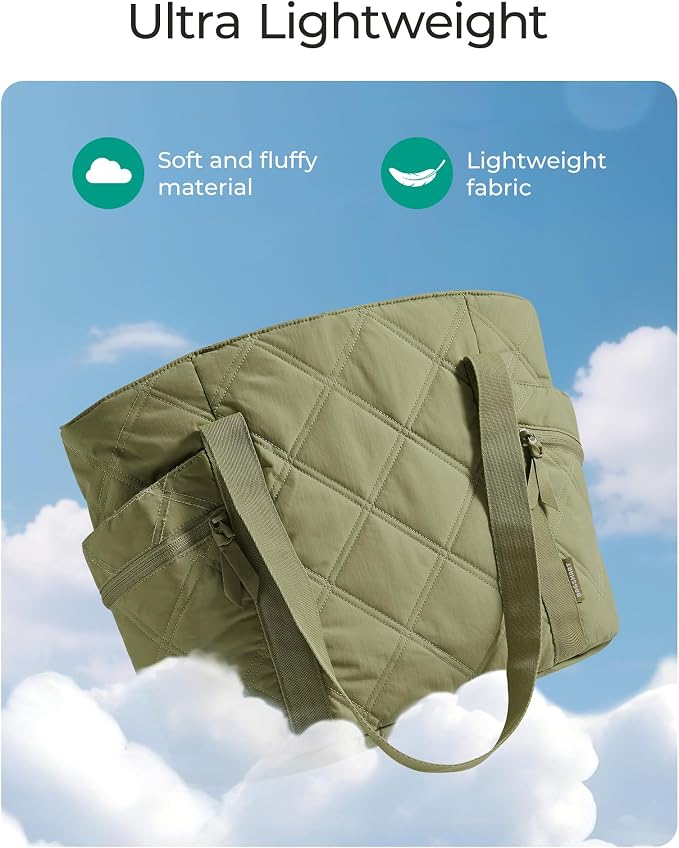 BAGSMART Crush Tote Bag for Women, 20L Puffer Work Tote with Zipper | Quilted Nurse Hospital Bag For Travel College Gym