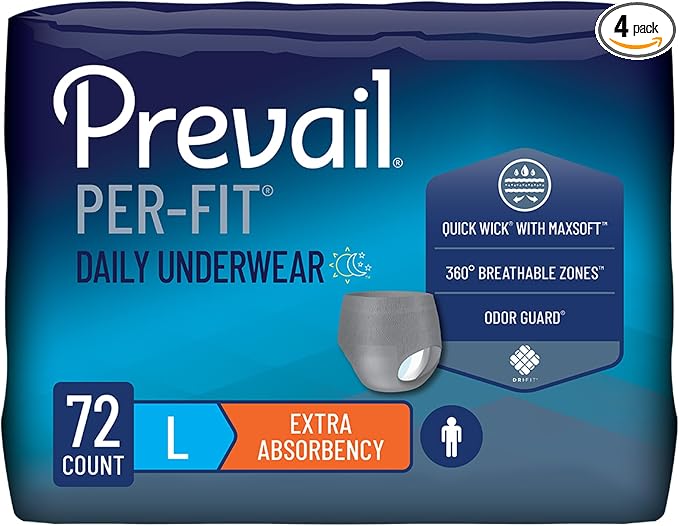 Prevail Per-Fit for Men Daily Protective Underwear - Pull-up Disposable Adult Diaper for Men - Extra Absorbency - Large - 72 Count (4 Packs of 18) | Disposable, Incontinence, Extra Absorbency