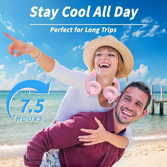 Neck Fan,Portable Neck Fans Rechargeable Personal Fans For Your Neck Wearable Fan Neck Air Conditioner Cooling Fan With 360 Degree Rotation 2100mAh For Travel Sports Walking (Pink Blue)