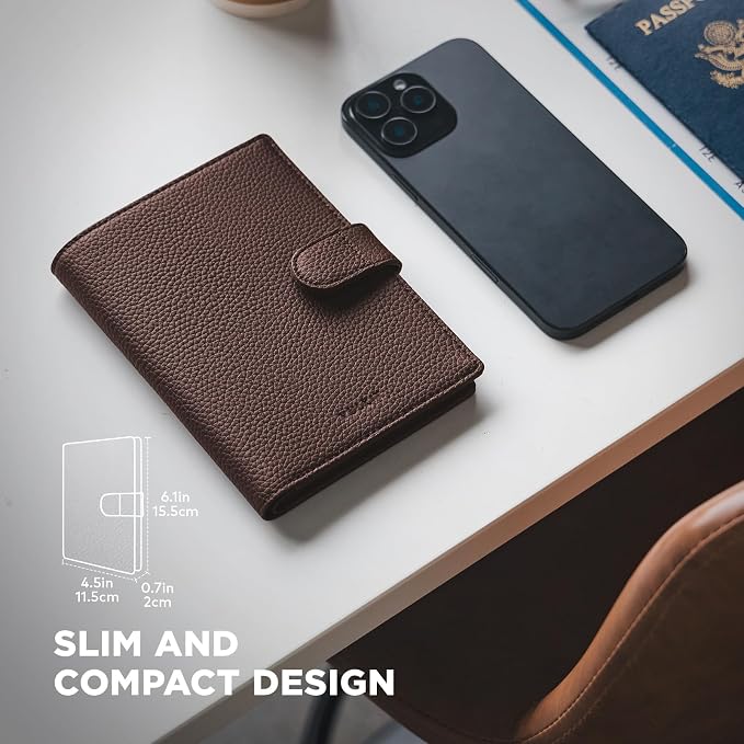 VULKIT Dual Leather Passport Wallet with Airtag Holder Slim Double Passport Holder RFID Blocking Passport Travel Wallet for Women or Men