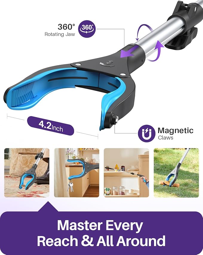 KEKOY Grabber Reacher Tool Heavy Duty, 36 Inch 2 Pack, Grabber for Seniors | Reacher Grabber Pickup Tool, 8.5LB Load Capacity, Reinforced Aluminum Shaft, 4" Wide Claw, 360° Rotating Jaw, Magnetic Tip