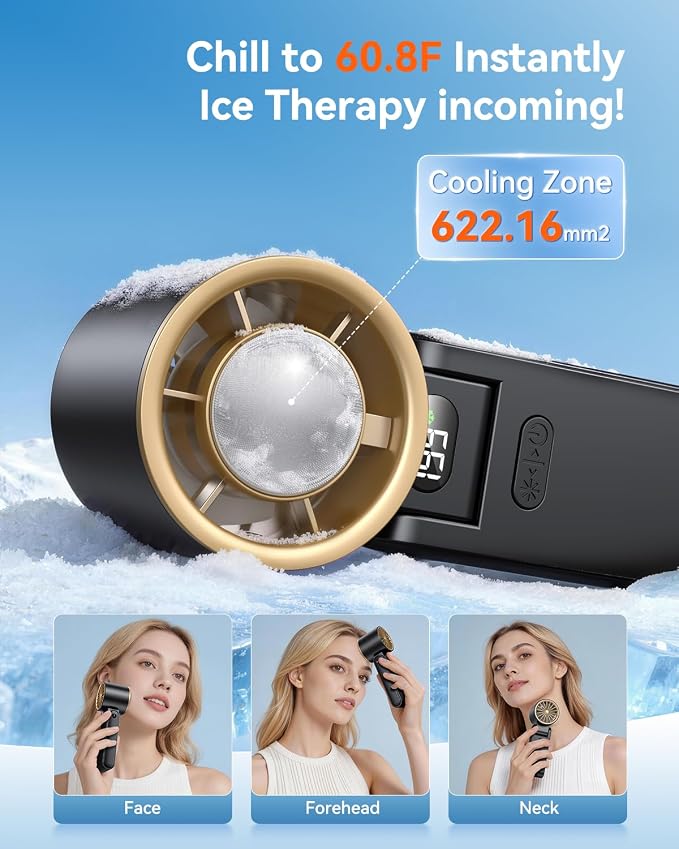 Portable Handheld Fan with Ice Cooler, 199 Speed Personal Fan,5500mAh Rechargeable,20H Cooling Time,20000 RPM Powerful Motor, Summer Essential for Travel/Outdoor/Office, Black Gold