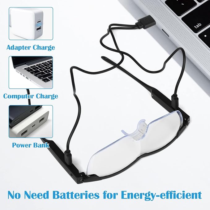 Magnifying Glasses with Light, 200% Magnification, USB Rechargeable | Lighted Magnifying Glass with Anti Blue Light, Hands Free, Head Magnifier Eyeglasses for Close Work, Hobbies, Reading, Craft