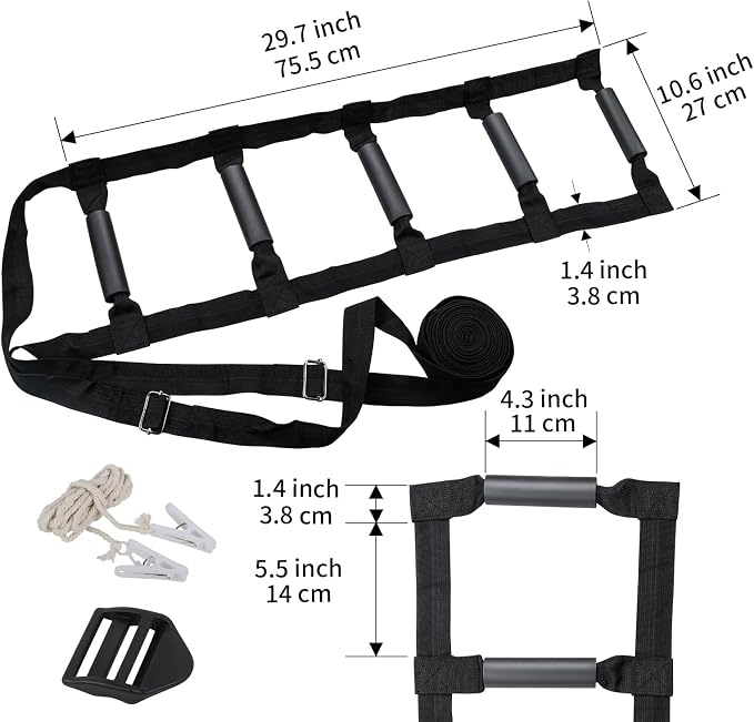 Bed Ladder Assist 160 Inch, Munzong Black Pull Up& Sit Up Assist Device, Assistive Bedside Straps w/ 5 Handle, Portable Rope Beds Ladder Helper for Elderly Senior Injury Handicap Patient Pregnant(4 m)