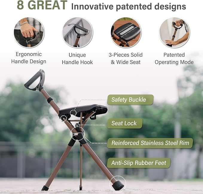 STEP2GOLD Ta-Da Chair Series 2 PRO MAX - Walking Cane with Seat, Sturdy Foldable Stool Supports 400 lb, Lightweight Aluminum Walking Stick with Chair, Anti-Slip, Ideal for Hiking & Outdoors (Black)