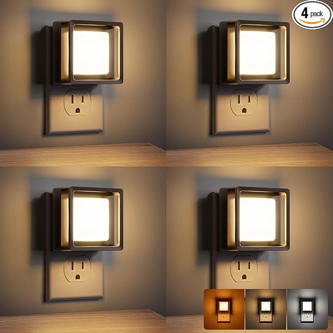 LED Night Light,Night Lights Plug Into Wall [4 Pack],3CCT | Dusk-to-Dawn Sensor,Dimmable Nightlights,Adjustable Brightness,for Bathroom Hallway Bedroom Kids Room Stairway,3CCT