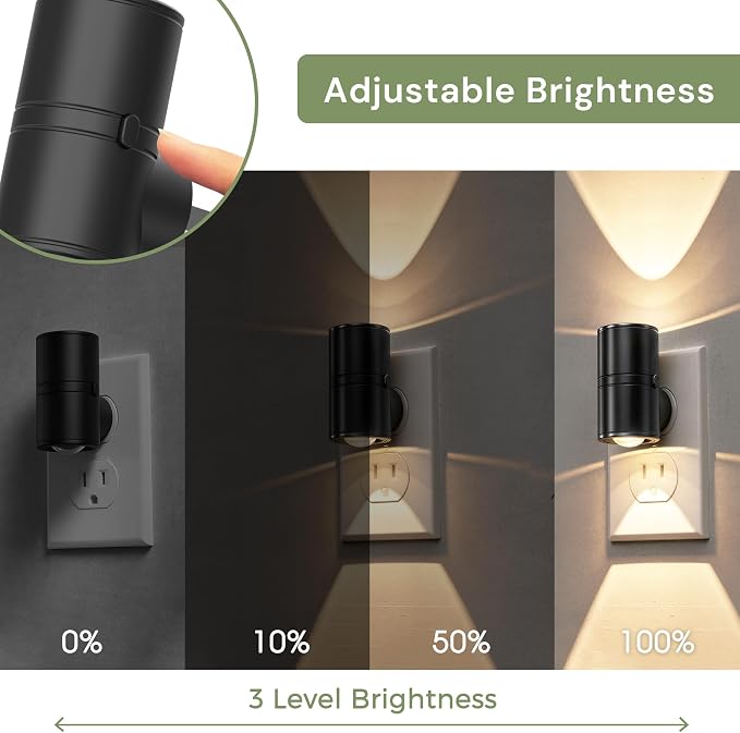 L LOHAS LED Night Lights Plug into Wall,Light Sensor, Projector Night Light | 180°Rotating Nightlight,10/50/100LM Dimmable,Soft White,Dusk to Dawn,Ambient Lighting Mini for Bathroom,Decor,Kids,Gift,1Pack