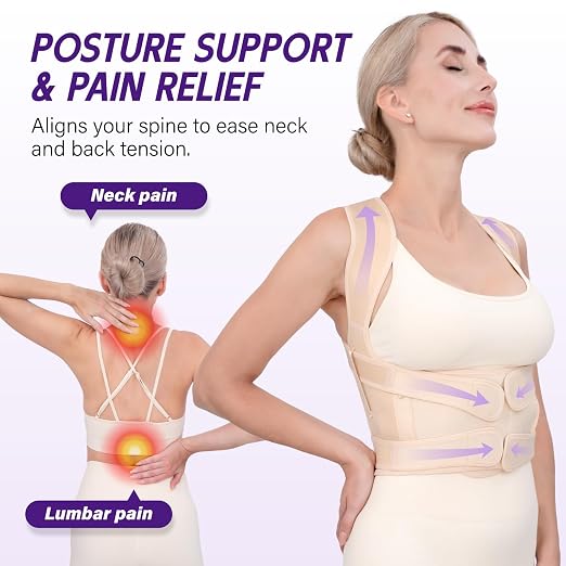 Back Brace Posture Corrector for Women & Men, Adjustable Full Back Support, Shoulder Straightener for Upper & Lower Back Pain Relief-Scoliosis, Hunchback, Waist Trainer (Small, Beige)
