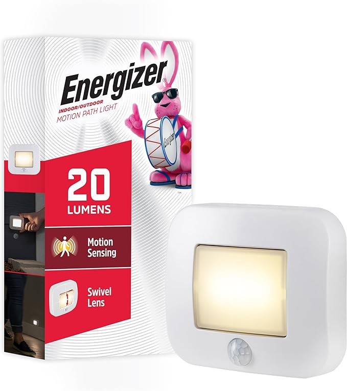 Energizer Motion-Activated LED Path Light, Wireless, 20 Lumens, Battery Powered, White, Ideal for Hallway, Entryway, Stairs, Pathway, Night Light, 38183 | Motion Activated Light for Hallway, Entryway, and Stairs, Swivel Lens for Directional Lighting, W...