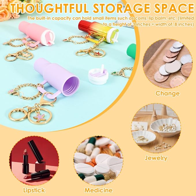 16PCS Mini Tumbler Keychain Accessories for Stanley Cup Cute Chapstick Holder Key Chain Charms for Women Men Girls