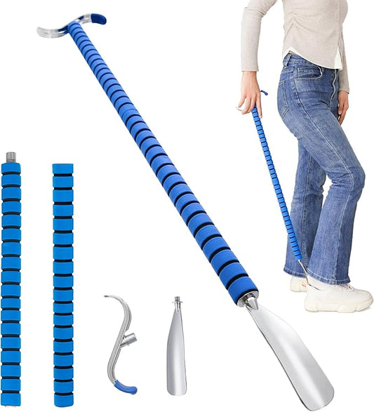 Fanwer Metal Long Shoe Horn with Dressing Stick - Shoe Horn Long Handle for Seniors, Disabled, Elderly | Adjustable Dressing Aid for Post-Surgery, Limited Mobility | Sock Remover & Shoe Helper Tool