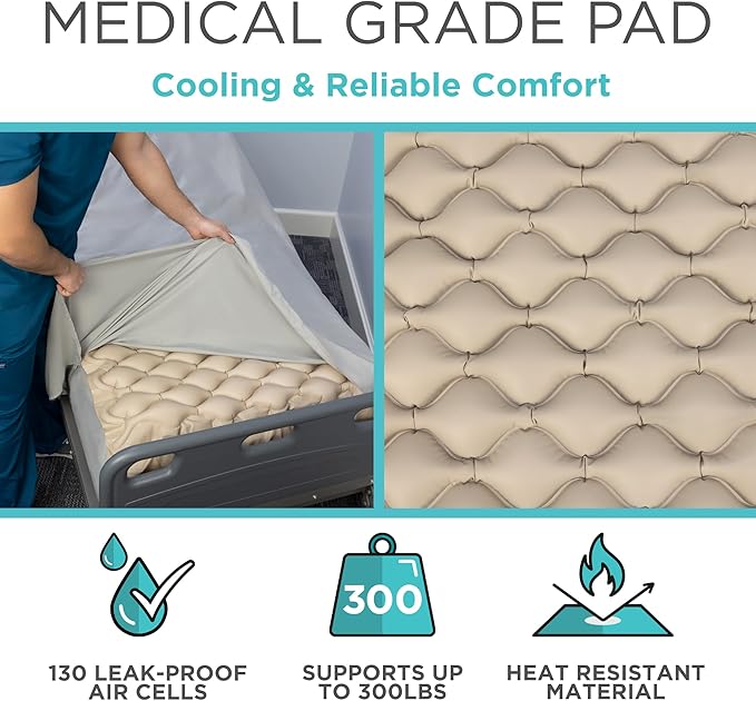 Vive Alternating Air Pressure Mattress Pad - The Original Bed Sore Prevention Solution - Hospital Topper for Bedridden Patients - Includes Waterproof, Breathable Ulcer Cushion & Whisper Quiet Pump