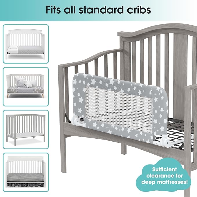 NUTIKAS Crib Rail Guard for Toddlers - 35.4" Toddler Bed Rails Convertible Safety Side Protector Swing Down Mesh Breathable Bed Barriers with Reinforced Anchor Safety