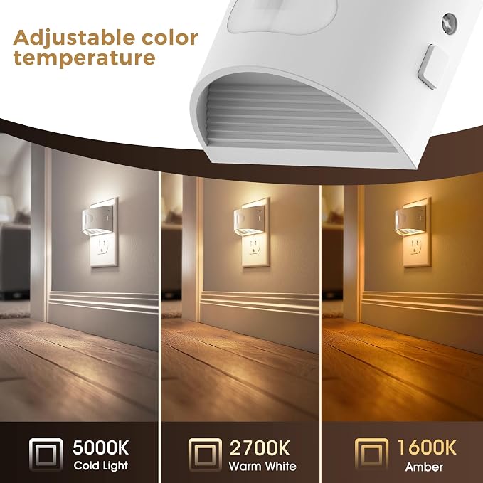 L LOHAS LED Night Light with Motion Sensor & Dusk to Dawn Sensor, 3CCT | Night Lights Plug into Wall, Motion Activated Night Light, White Housing 4 Pack