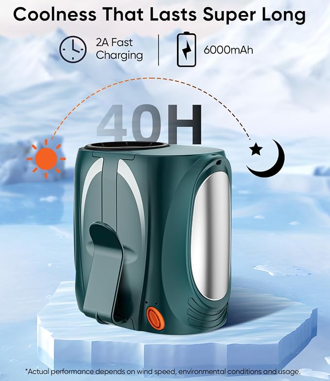 Tedajo AI Portable Waist Fan, 6-Speed 16000RPM Strong Turbo Airflow, 40H Max Cooling Battery Powered Personal Fan Rechargeable, Hands-Free for Work, Outdoor, Travel, Gift for Men - Green