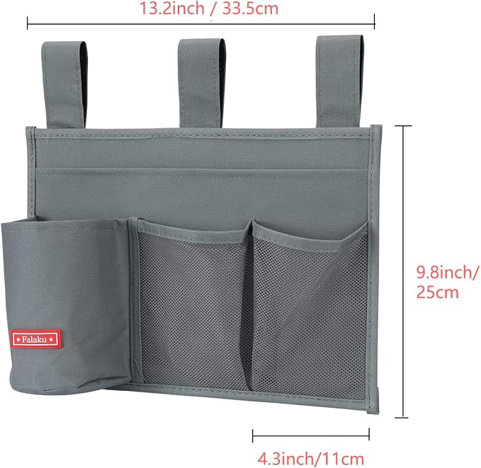 Hanging Bedside Caddy,Bedside Organizer Caddy for Bed Rails(Classic 4 Pockets-Grey)