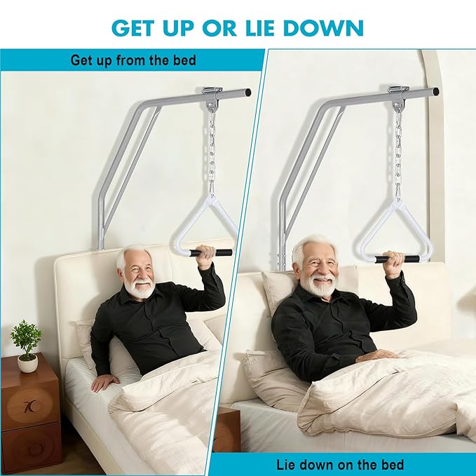 FAHKNS Heavy Duty Trapeze Bar for Bed Mobility - Adjustable Trapeze Bar，Trapeze Bars for Elderly, Post Operative & Injury Rehabilitation，Maximum Load Capacity 220 LBS
