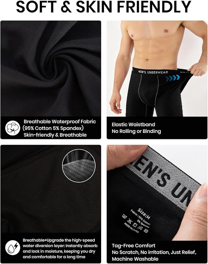 Men's Incontinence Underwear, 100ML Absorb Leakproof Boxer Brief | With Upgraded Fast-Absorbing Core, Washable Reusable Cotton Incontinence Briefs for Men, Bladder Leak Protection 3 Pack/XL