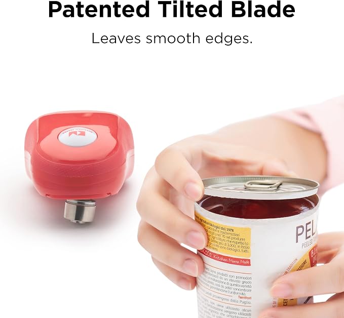 Kitchen Mama One Touch Electric Can Opener, Red | Opens with One Button Press, Auto-Stop, Smooth Edge, Cordless, Battery Operated