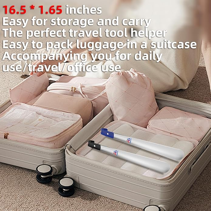 16.5" Shoe Horn Long Handle for Seniors,Stainless Steel Shoe Horn, Shoe Spoon，Boot Horn,Blue or Black Selection,2pcs