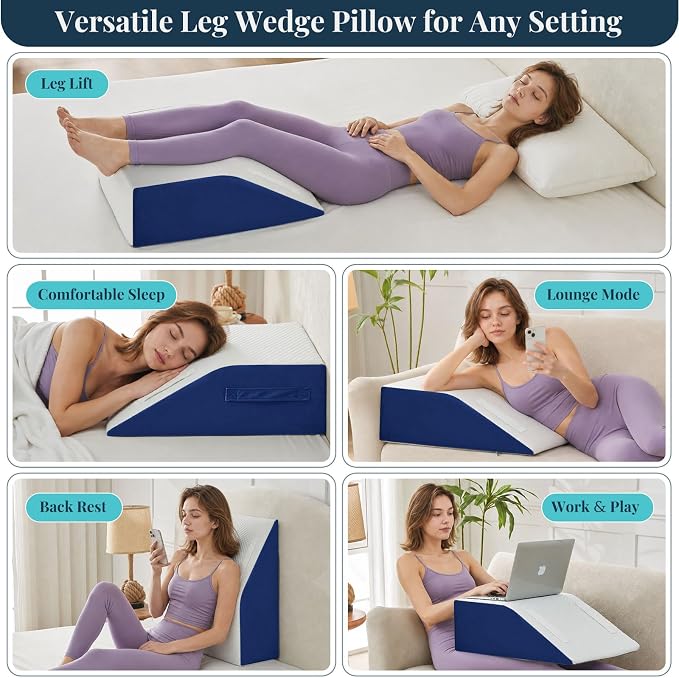 Yojoker Leg Elevation Pillow Blood Circulation, Memory Foam Wedge Pillow for Legs Swelling, Leg Elevation Pillows for After Surgery，Knee Wedge Pillow for Sleeping Back Hip Ankles Relief Navy