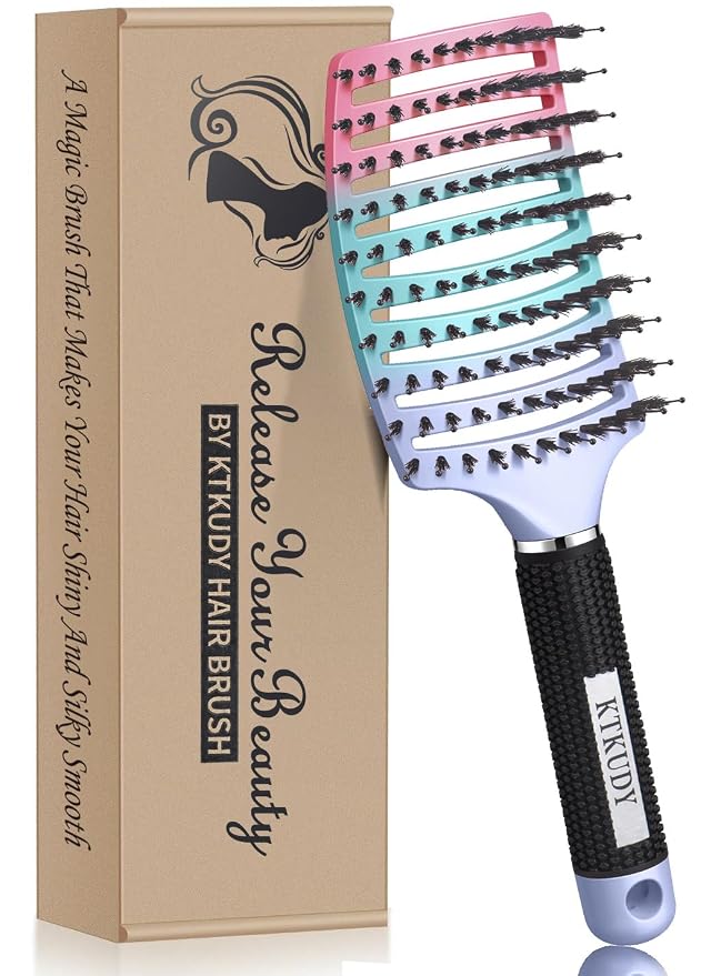 Detangling Brush for Women & Kids, Wet & Dry Hair, All Hair Types | Less pulling & breakage, Boar bristles tame frizz & add shine, Vents for faster blow-drying, Lightweight 4 oz, Non-slip grip