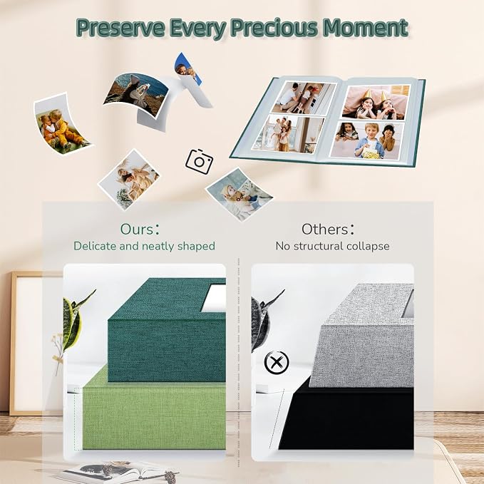 popotop Photo Album 4x6-200 Photos Photo Books with 200 Horizontal Pockets,Linen Cover Albums for Family Wedding Anniversary Baby Vacation Pictures