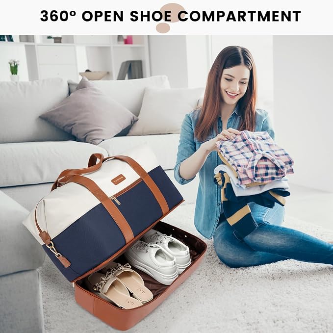 LOVEVOOK Weekender Bag for Women, Large Duffle Bag for Travel with 2 Packing Cubes, Carry on Overnight Bag with Shoe Compartment, Mom Hospital Bags for Labor and Delivery
