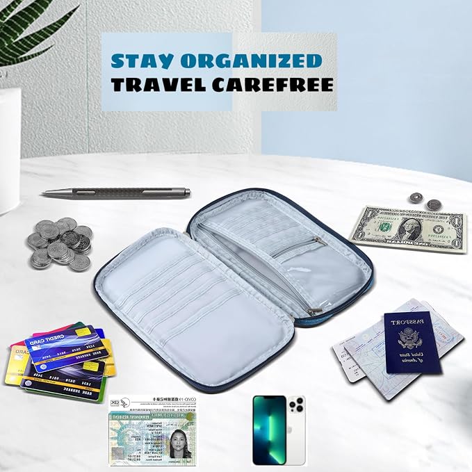 Amazing Practical Document Travel Organizer,Family Passport Holder，Rfid Women Travel Wallets, Waterproof Men Passport bags Travel Document Organizer (Dark Blue)