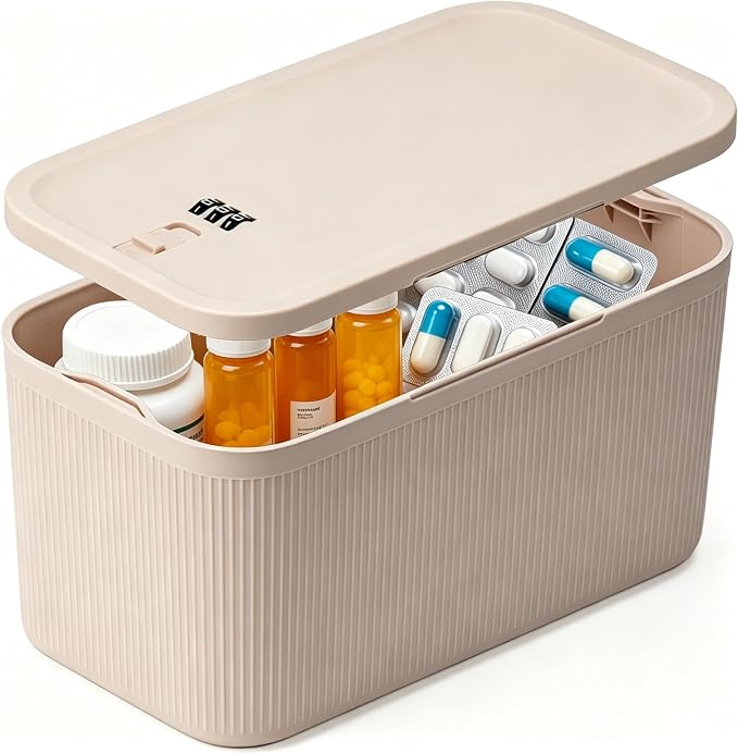 Lockable Storage Box with Code, Taller Lockable Storage Container for Medication, Food, Refrigerator Snack, Phone, Phone Jail Food-Safe BPA-Free Medicine Lock Box, Beige