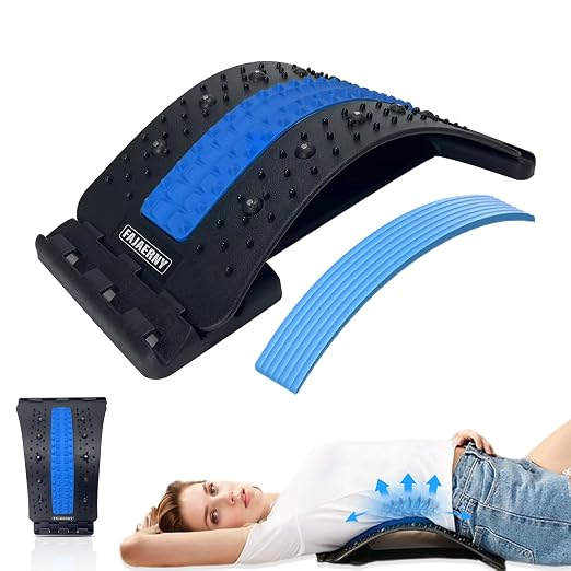 Back Stretcher, 3 Level Adjustable Lumbar Back Cracker Board, Back Pain Relief Device, Back Massage, 84 Massage Points and 10 Magnetic Points, Relief for Lumbar Area Pain, Scoliosis Aid, Spine, Herniated Disc, Lumbar Support Board, Extra NBR Pad & Sili...