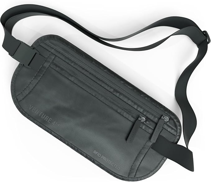 VENTURE 4TH Travel Money Belt, RFID Blocking Passport Holder - Sleek Gray