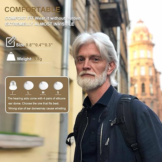 Rechargeable Hearing Aids for Seniors - Noise-Canceling Behind-the-Ear Amplifiers with Stepless Volume Control, Lightweight & Comfortable for Daily Use